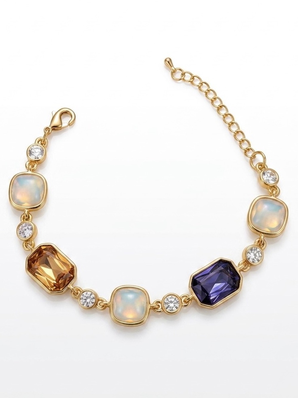 14K Gold Plated Multi-Color Crystal Bracelet - Gema Style Adjustable